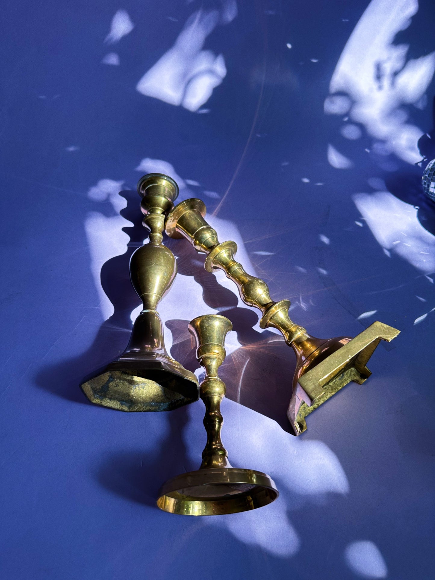 3 Vintage / Antique Mismatched Brass Candlesticks