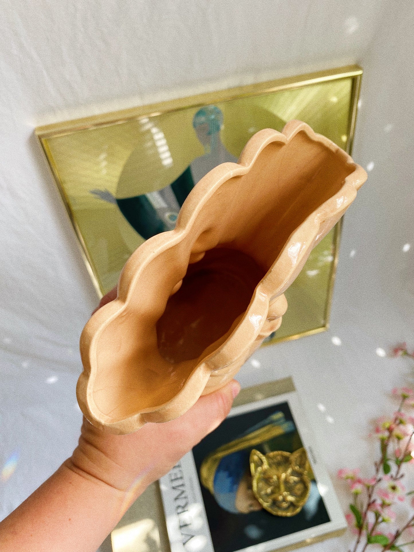 Vintage Peach Ceramic Lady In A Dress Vase