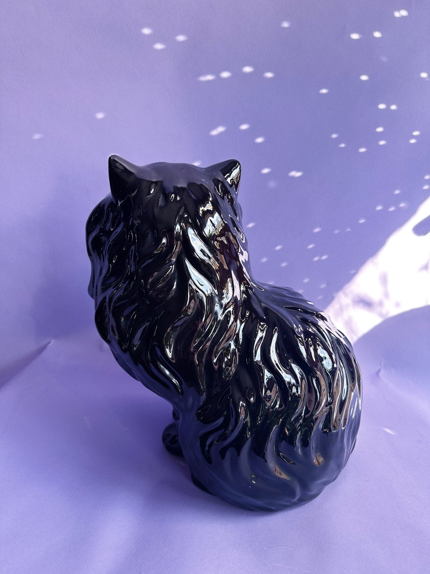 Vintage Large Black Persian Cat w Green Eyes 14” Ceramic Statue Sculpture Figure