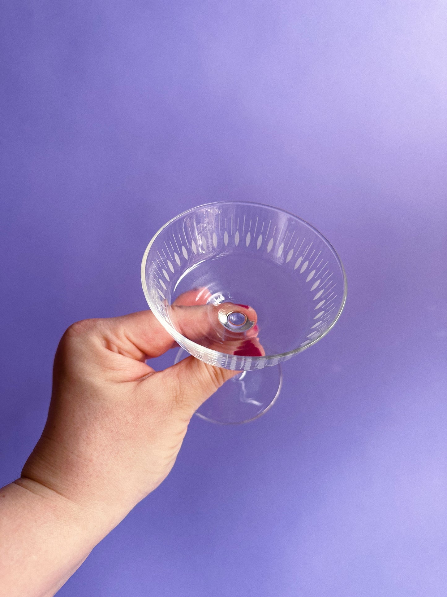 Vintage Set of 6 French Champagne Coupes With Etched Design Made in France
