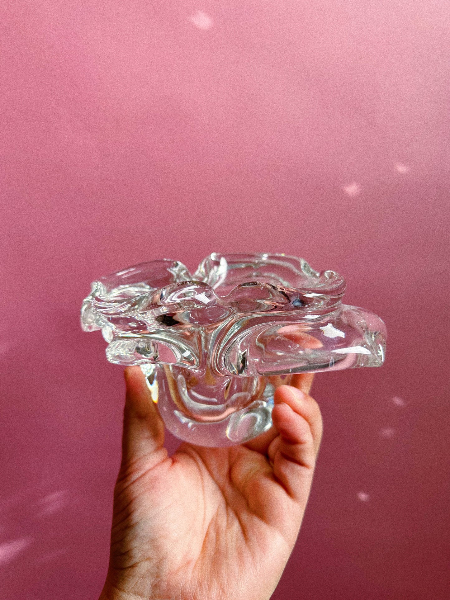 Heavy Crystal Vintage Flower Ashtray / Throw Dish