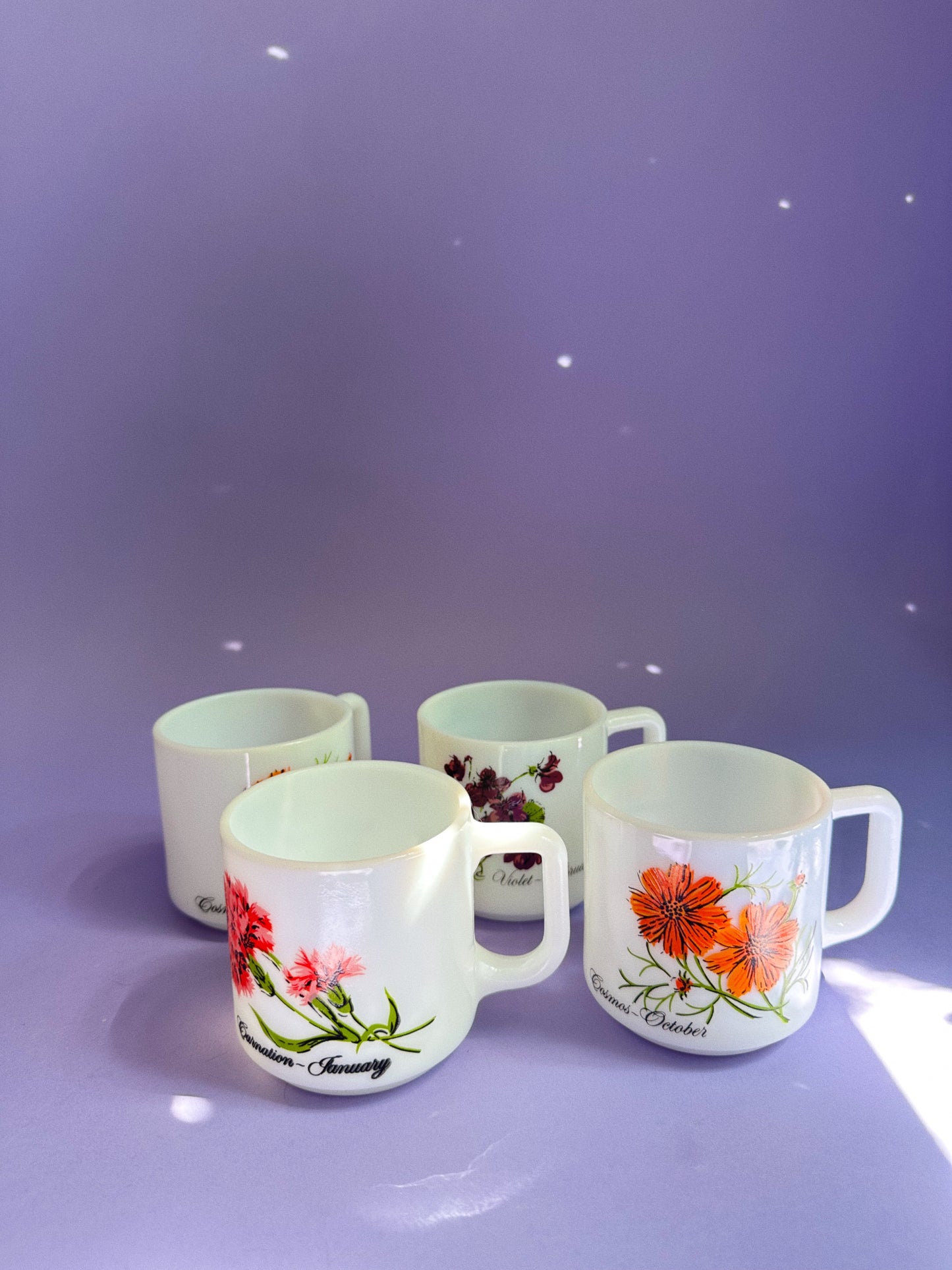 Vintage Brockway Flower of the Month Milk Glass Mug Carnation January