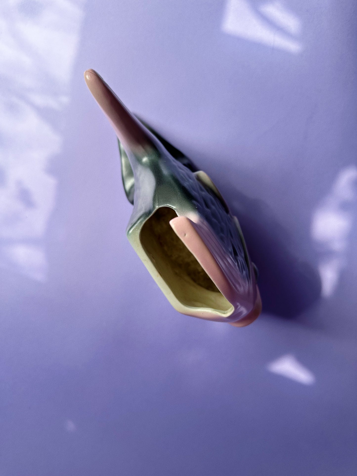 Angel Fish Wall Pocket Planter Black & Pink Vintage MCM Ceramic Pottery