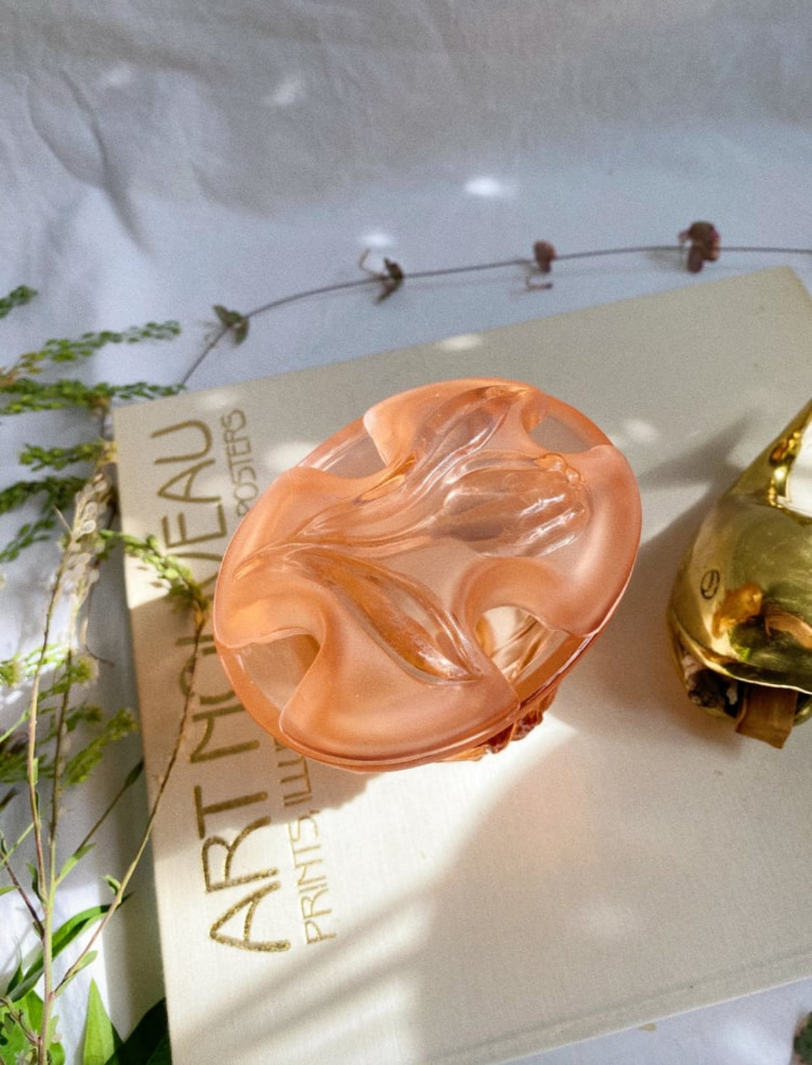 Vintage Frosted Pink Depression Glass Flower Frog Vase