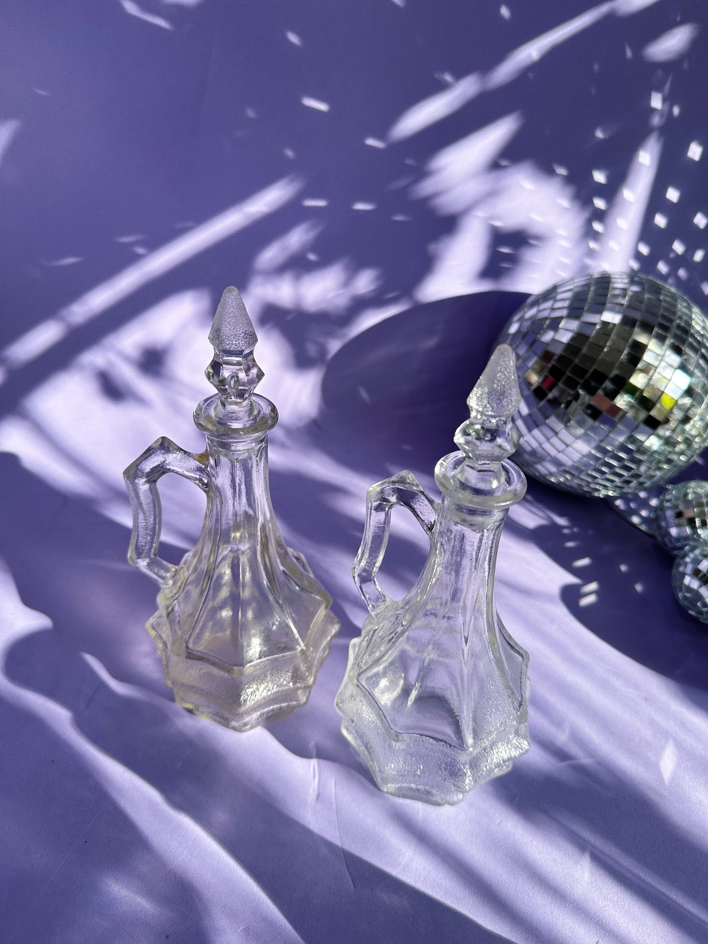 Pair of Vintage 1932 Horne Glass Cruet Ripple Design Art Deco Depression Glass