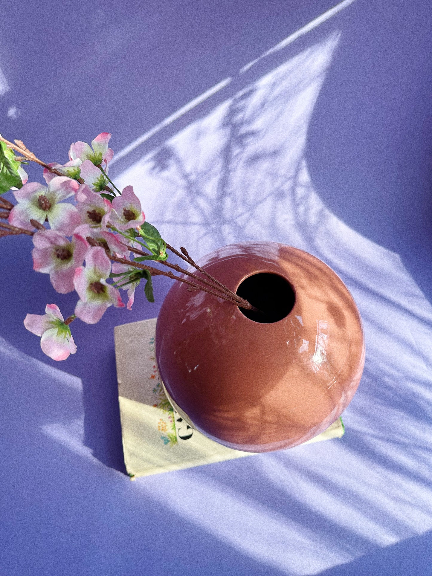 Vintage 80s Peach Art Deco Revival Round Vase