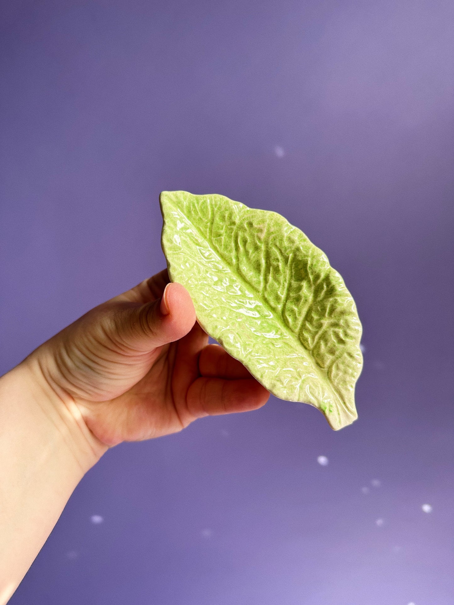 Vintage Majolica Green Leaf Lettuce Cabbage Snack Tray + 6 Leaf Dishes Japan