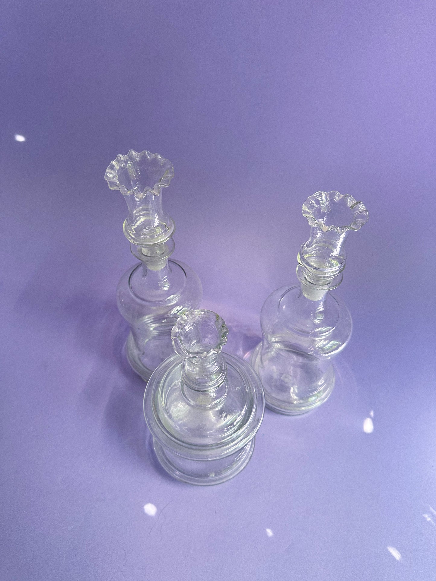 Victorian Glass Apothecary Decanter Bottle Ruffled Open Stopper Candle Holder