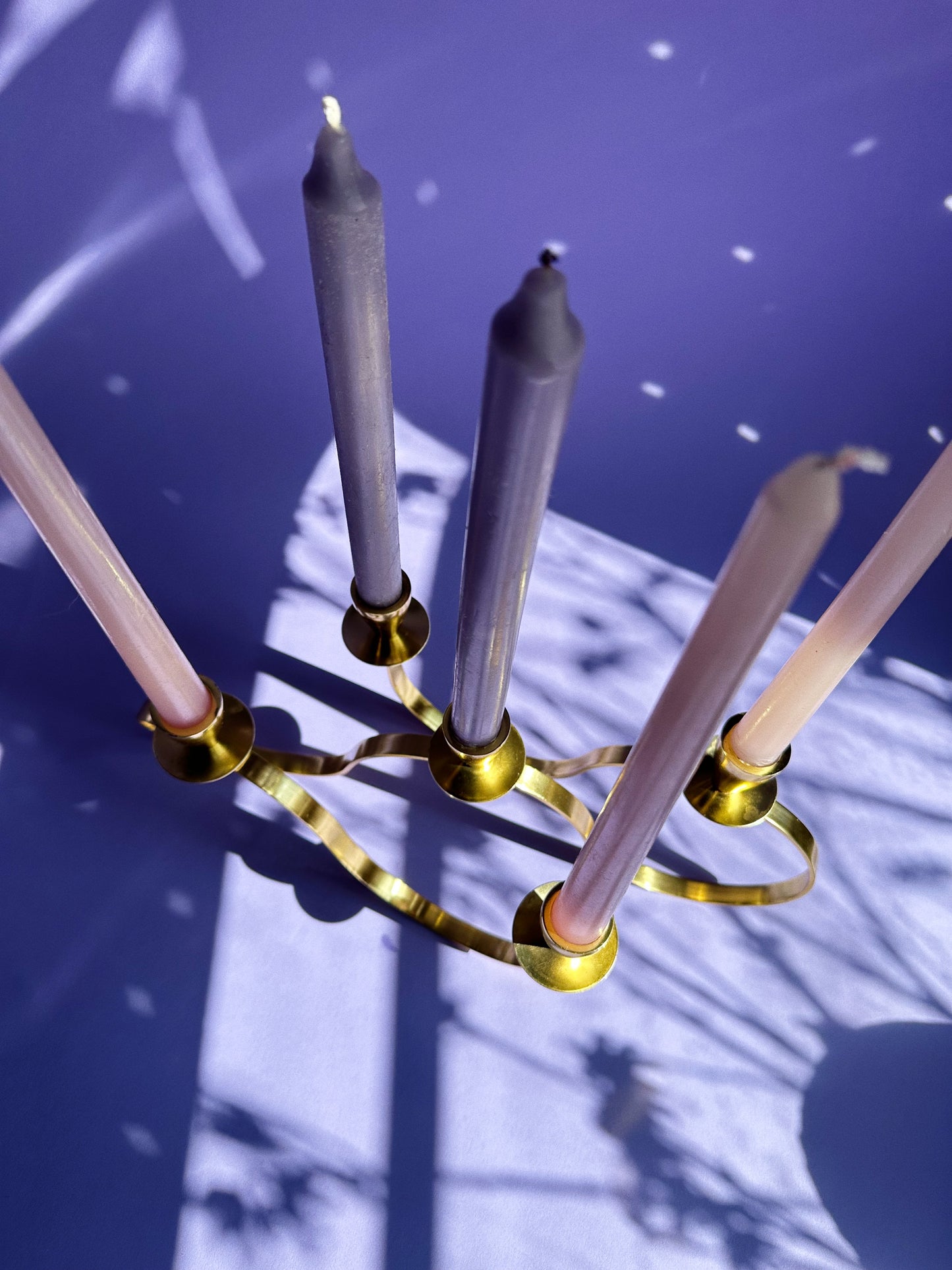 Vintage Lacquered Brass 5 Candle Candelabra