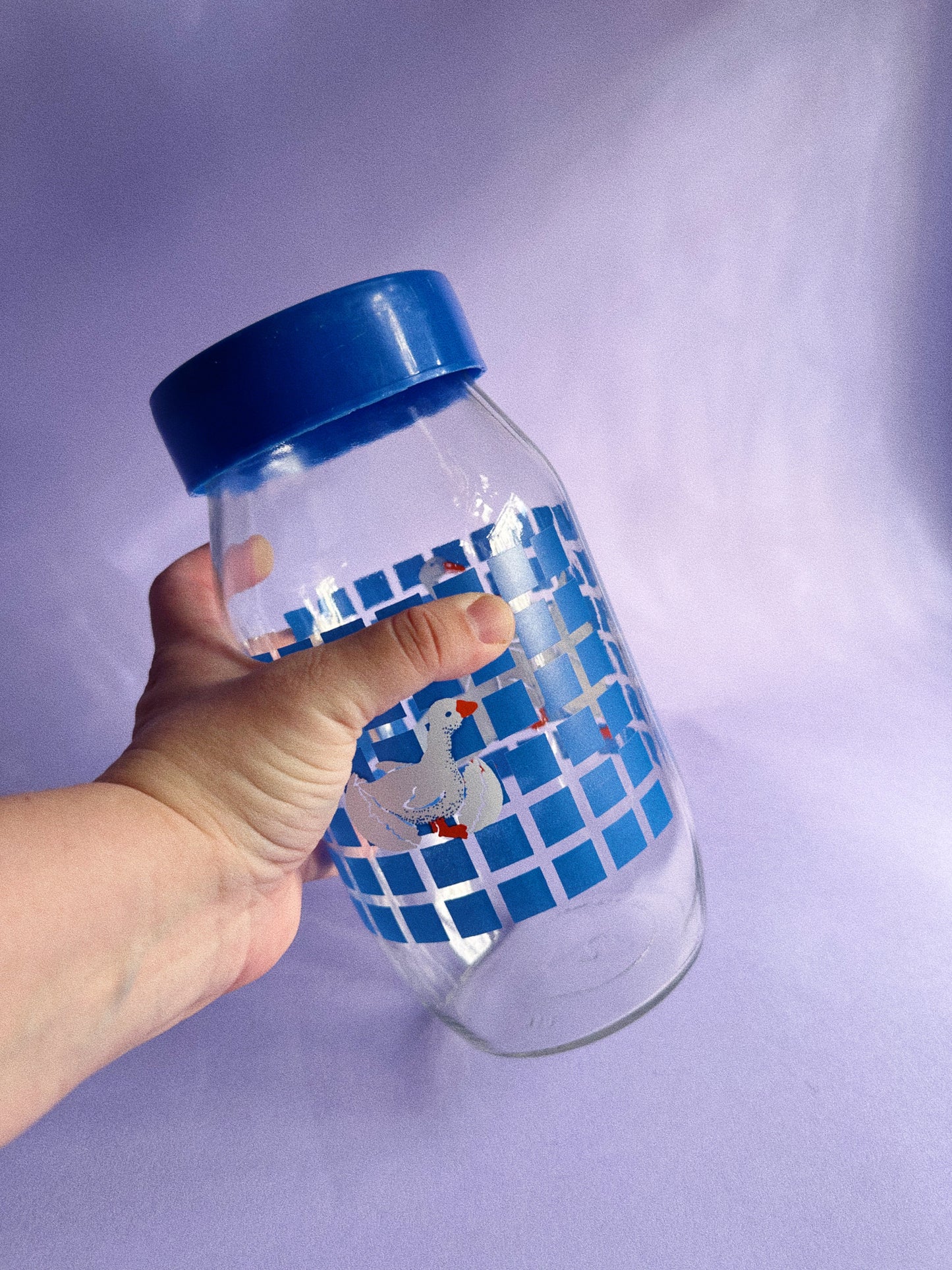 Vintage 1982 Carlton Glass Blue Lid Geese Duck Canisters