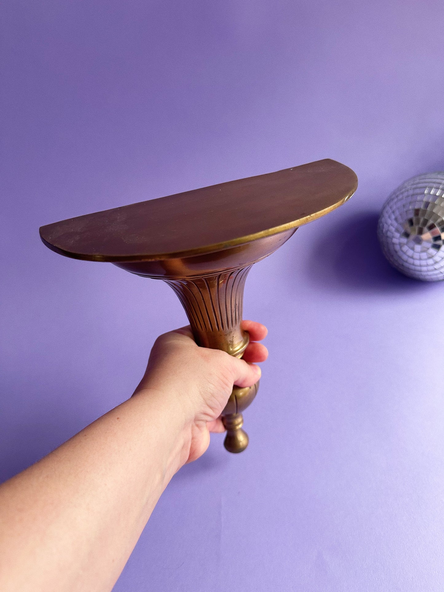 Vintage Ornate Solid Brass Heavy Gilt Wall Sconce Shelf Hollywood Regency