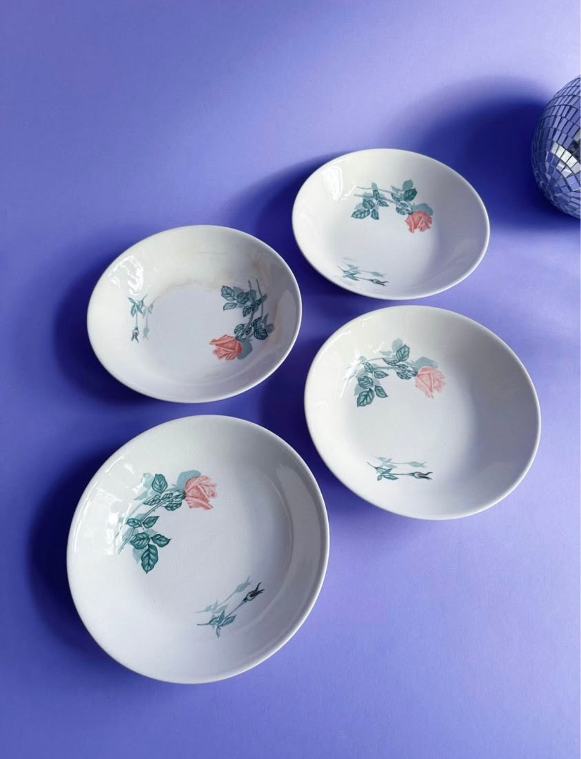 Set of 4 Vintage Shallow Floral Bowls Made in Japan