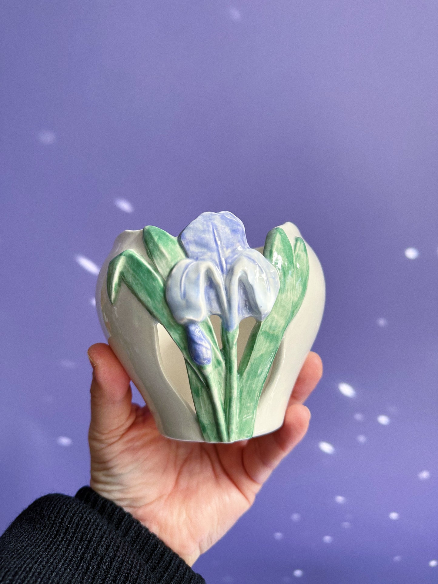 Pair of Y2K Glazed Ceramic Floral Cache Pots / Planters