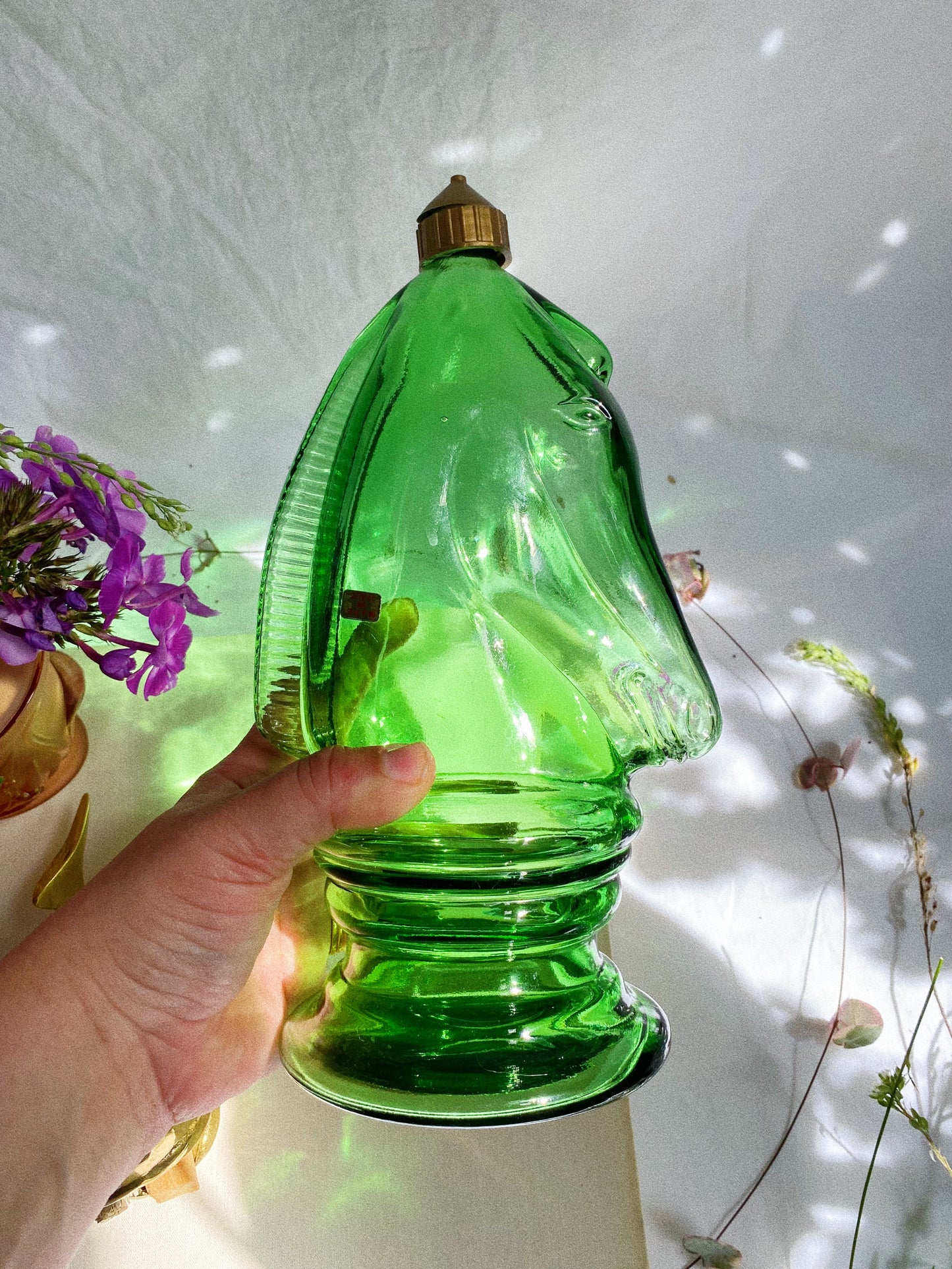 Vintage Italian Green Glass Horse Head Bottle
