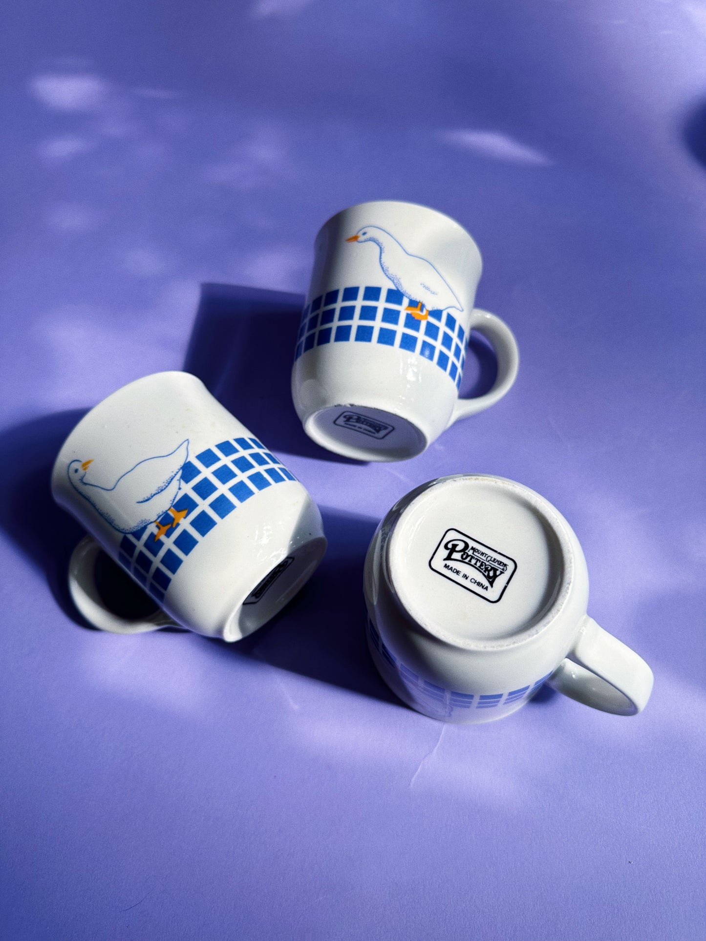 3 Vintage Blue Goose Geese Duck Mug Set Mount Clemens Y2K