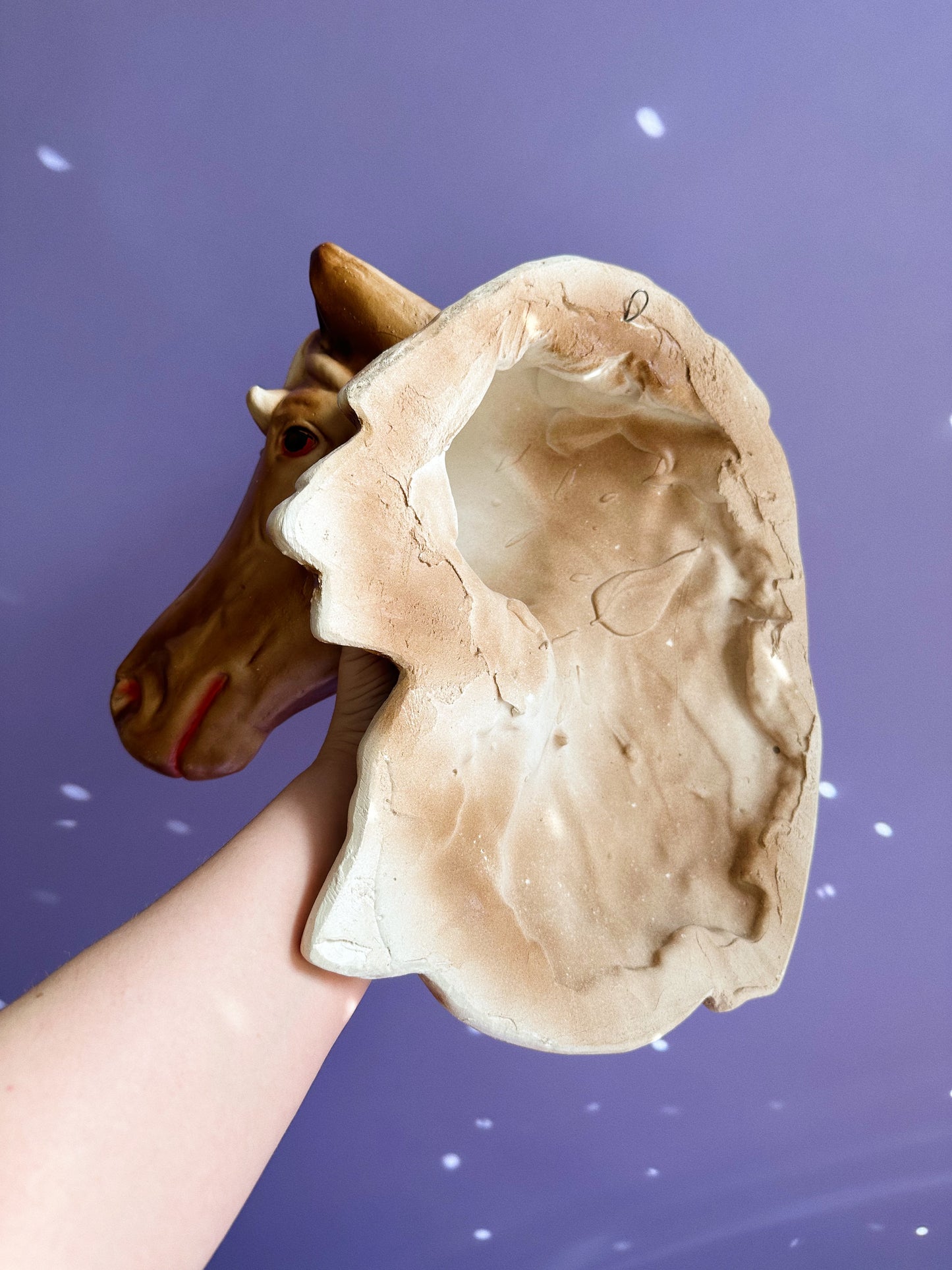 2 Large Vintage MCM Chalkware / Plaster 16" Horse Head Wall Mount 3-D Sculpture