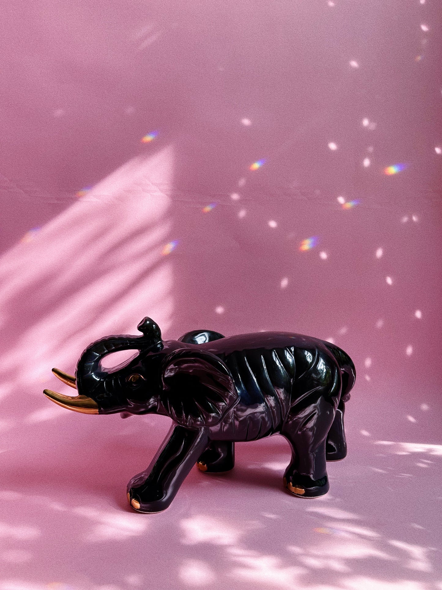 Large Vintage Black Ceramic Elephant Sculpture