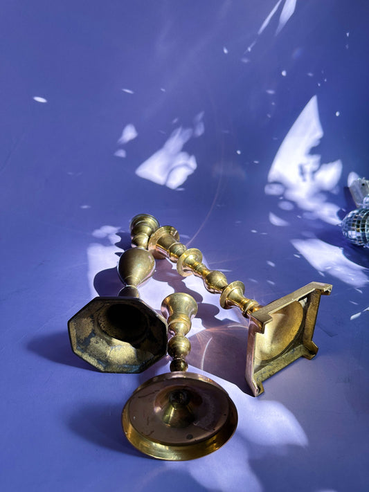 3 Vintage / Antique Mismatched Brass Candlesticks