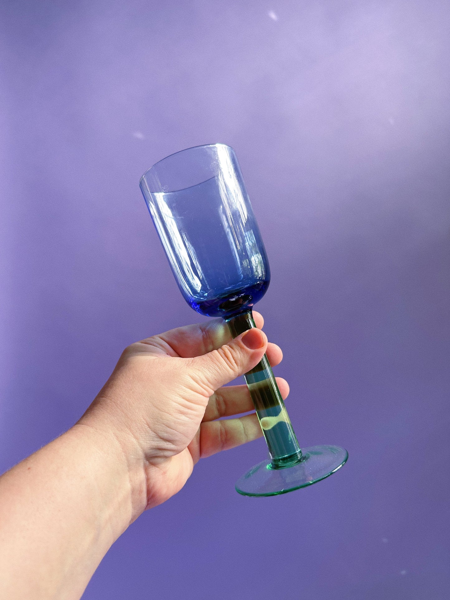 Vintage Scandinavian Wine Glasses Blue and Green 1980s 3 pcs