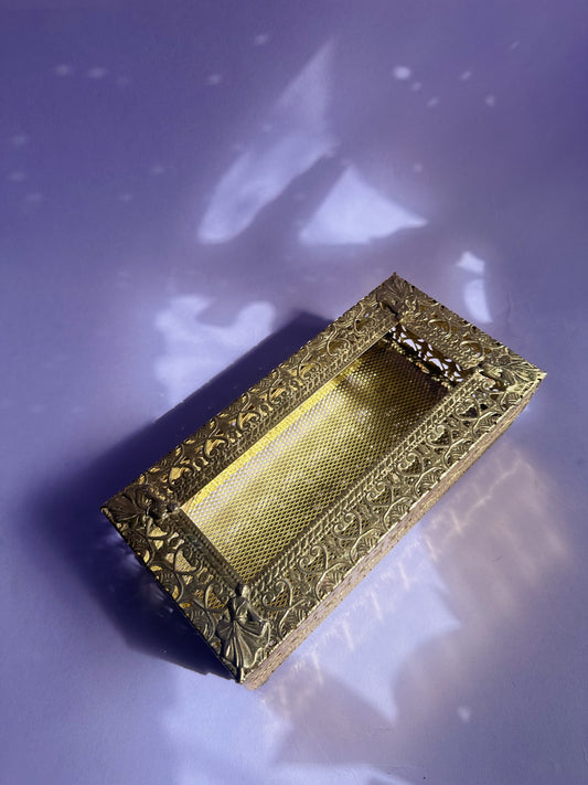 Vintage Ornate Ormolu Gold Metal Decorative Tissue Box Holder