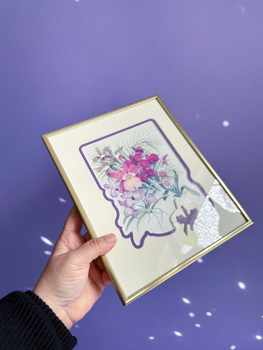 90s Orchid Medley Print With An Orchid Matte In A Brass Frame