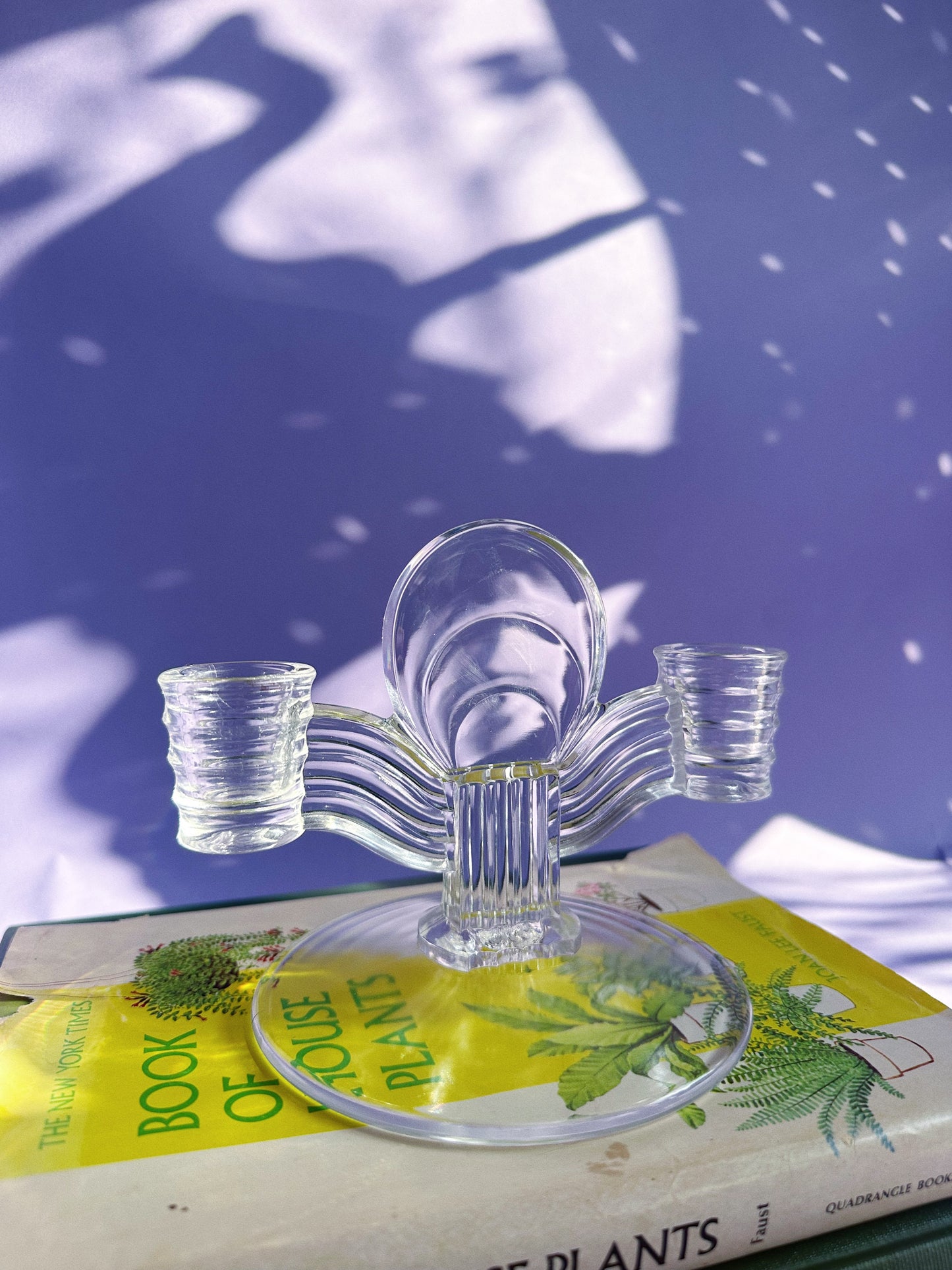 Vintage Art Deco Candlestick Holder Crystal Glass