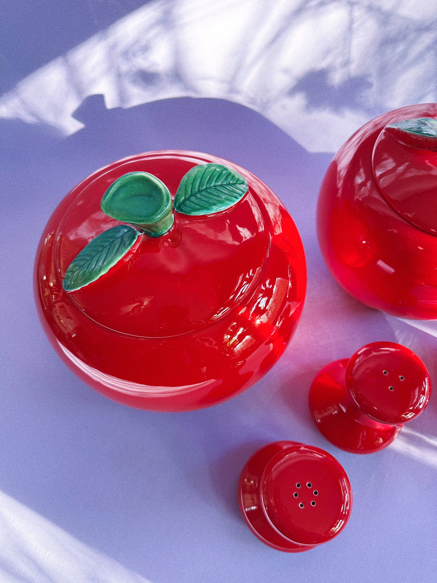 Vintage Red Ceramic Apple Canisters & Salt Pepper Shakers