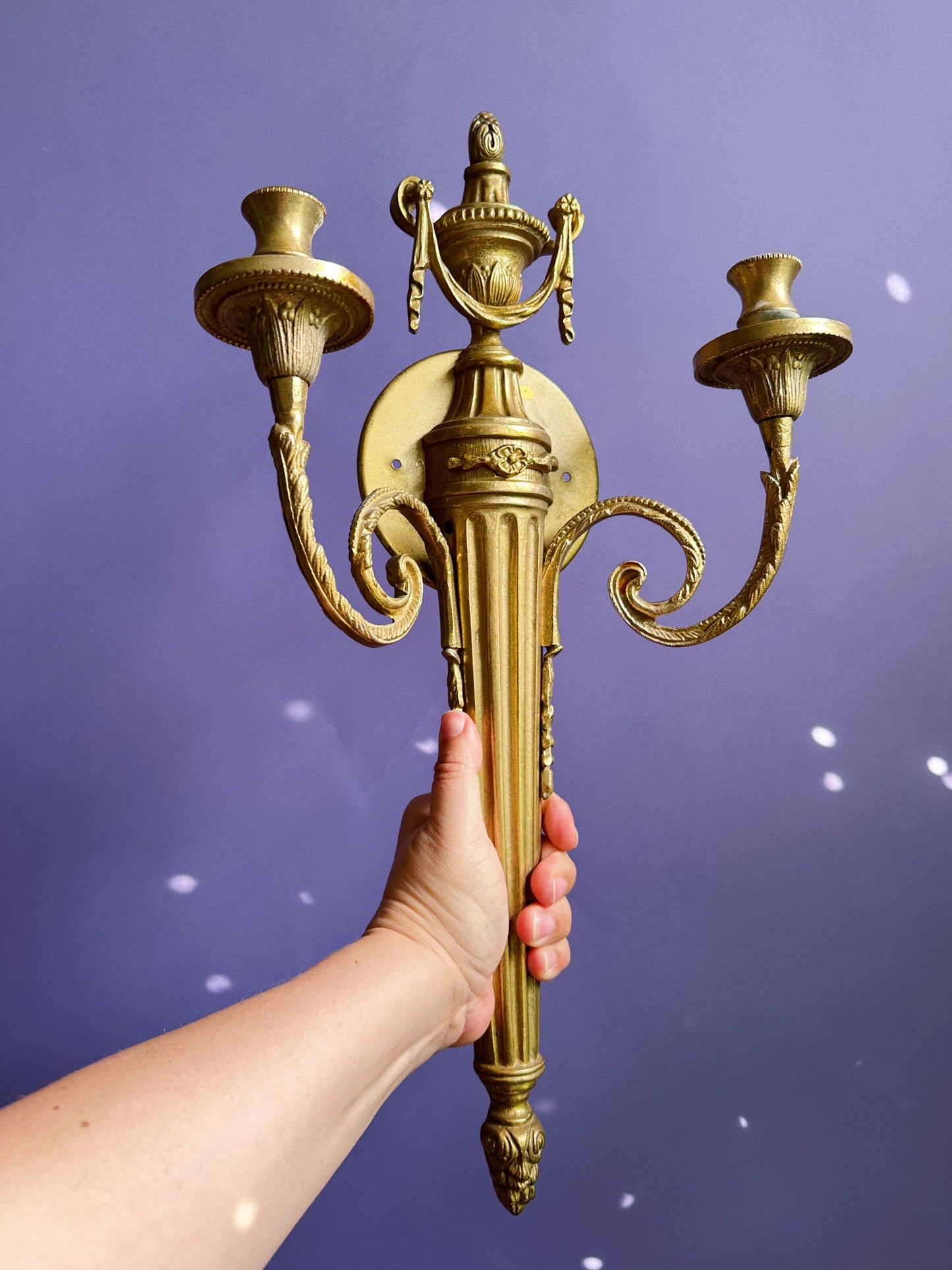 Vintage Antique Solid Brass Double Arm Wall Candle Sconce Candelabra Very Heavy