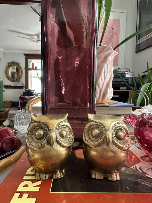 Vintage Brass Owl Pair Paperweights