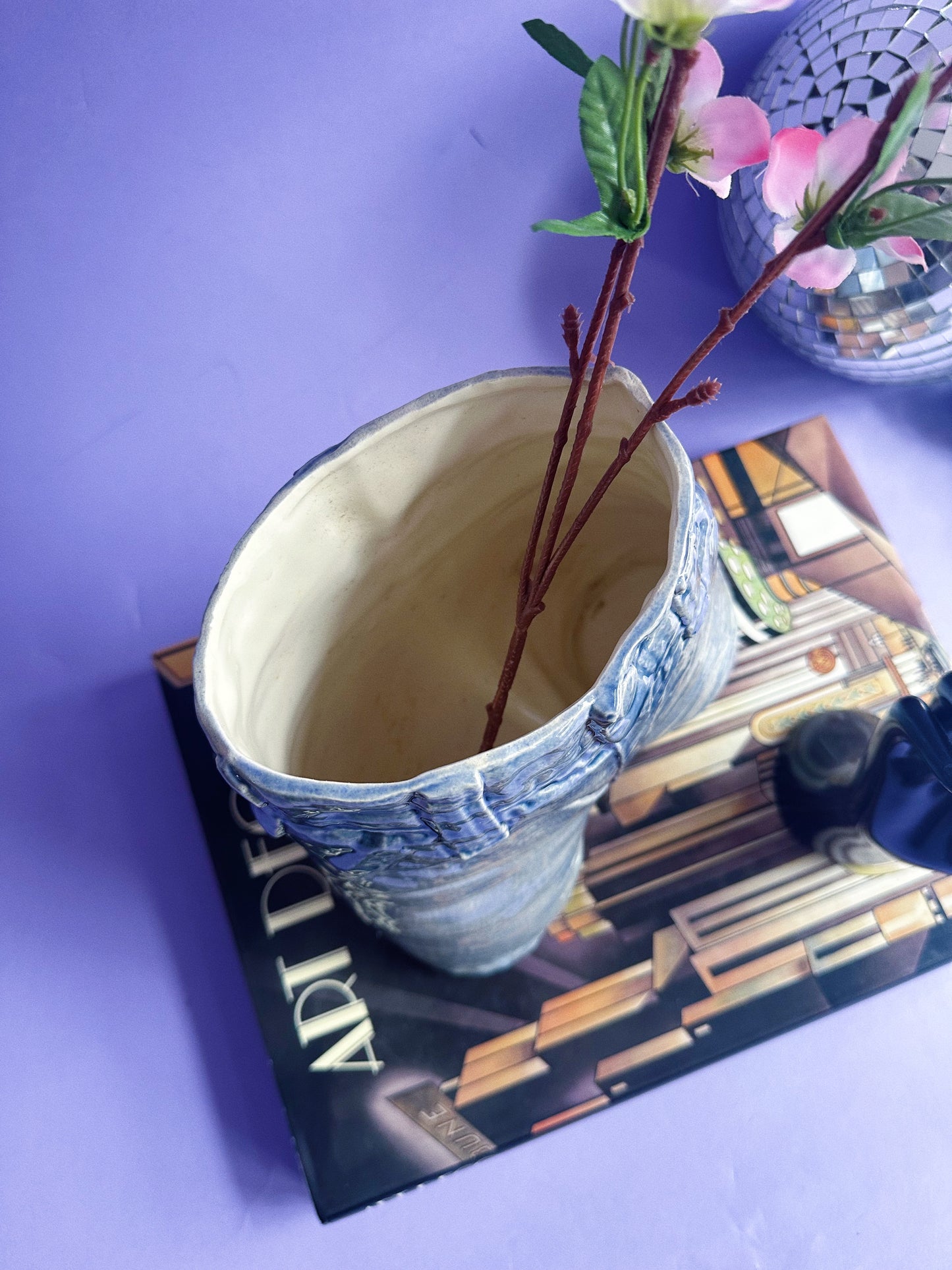 Vintage Ceramic Glazed Blue Jeans Vase 1976