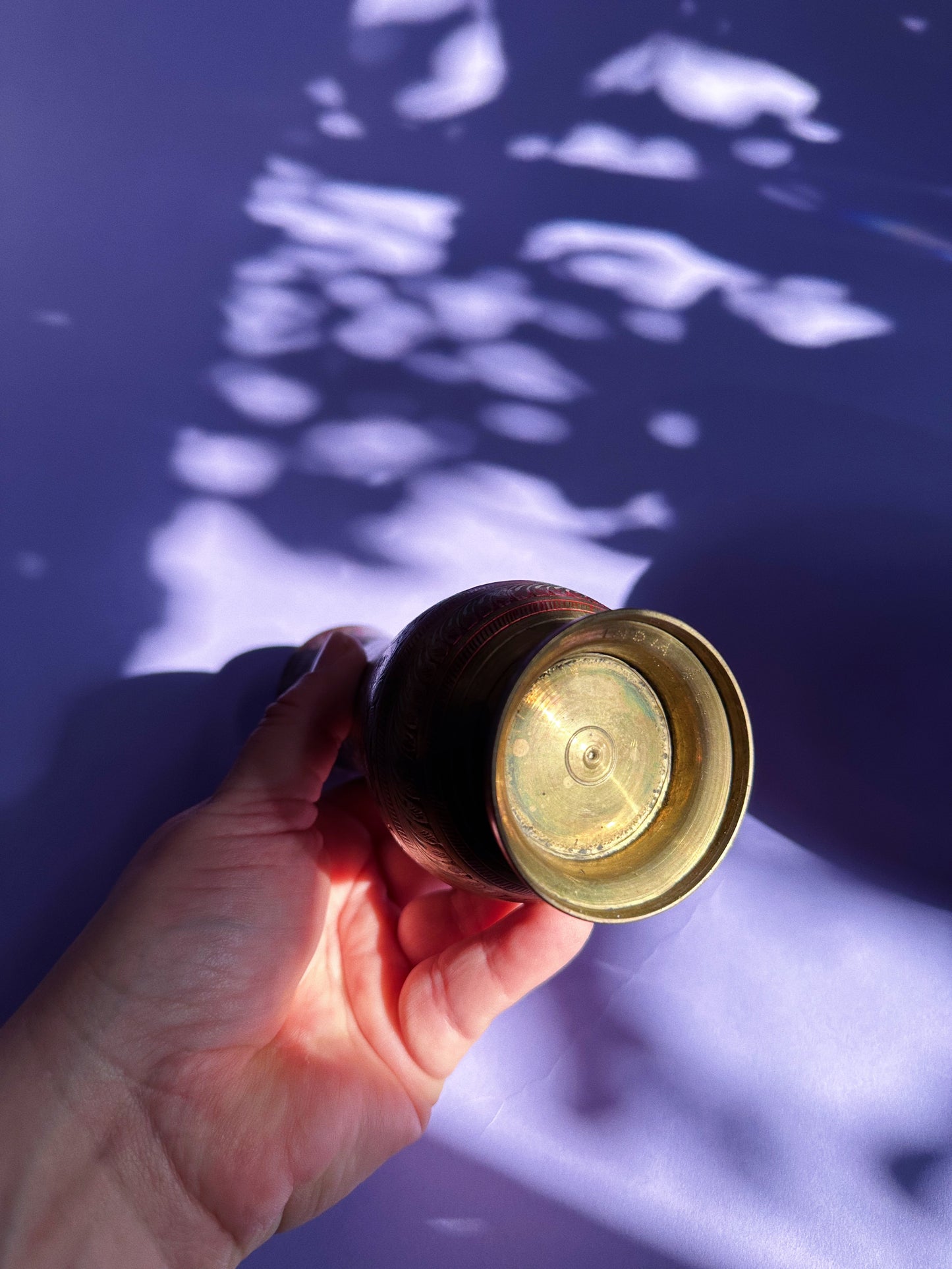 Vintage Orange Glowing Brass Vase W Enamel Detail