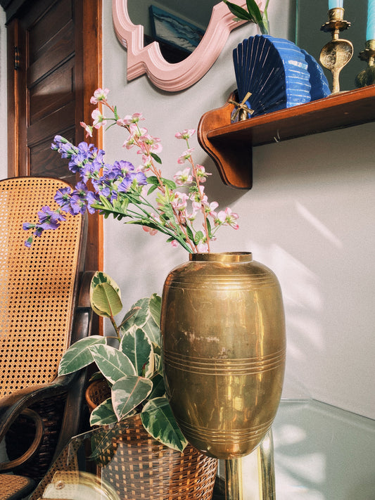 Vintage Solid Brass Tall Vase