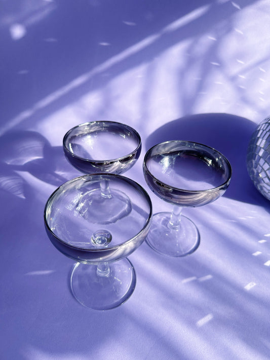 Mid-Century Silver Ombré Champagne Coupe Glasses Barware Luminarc France