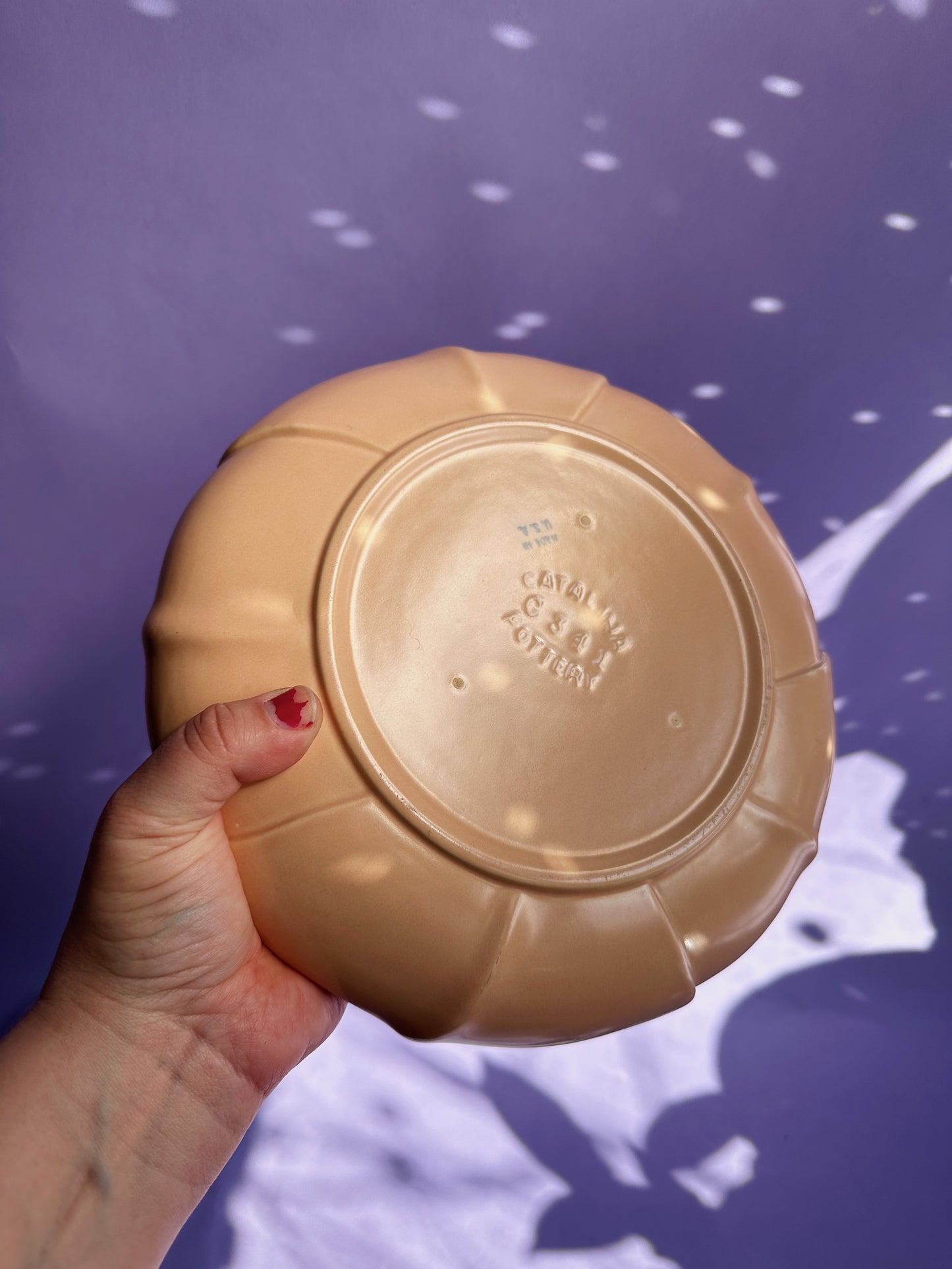 Catalina Pottery Vintage Pottery Bowl Vase Pink Peach Turquoise Blue 1930s