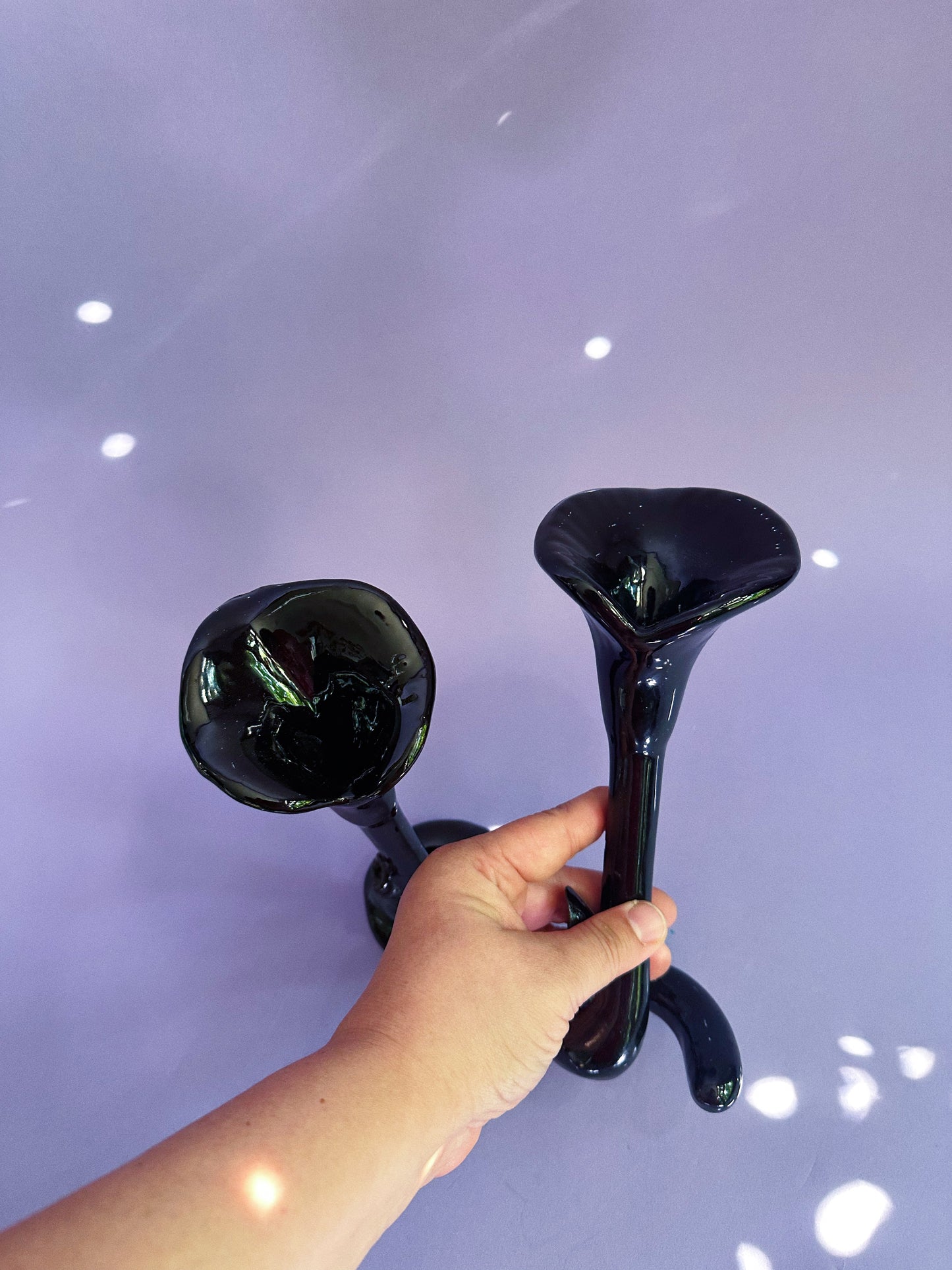 Vintage Ceramic Black Lotus Candlesticks for Taper Candles