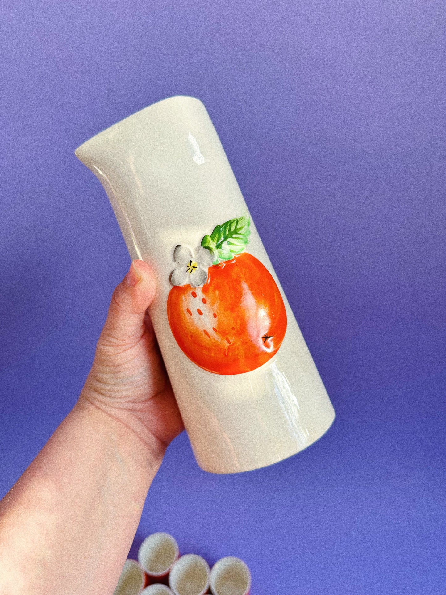 Vintage 1962 Holt Howard Orange Embossed Ceramic Pitcher & Glasses, Japan