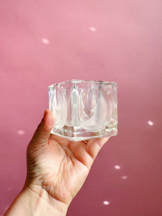 Vintage Heavy Moon Glass Tea Light Holder