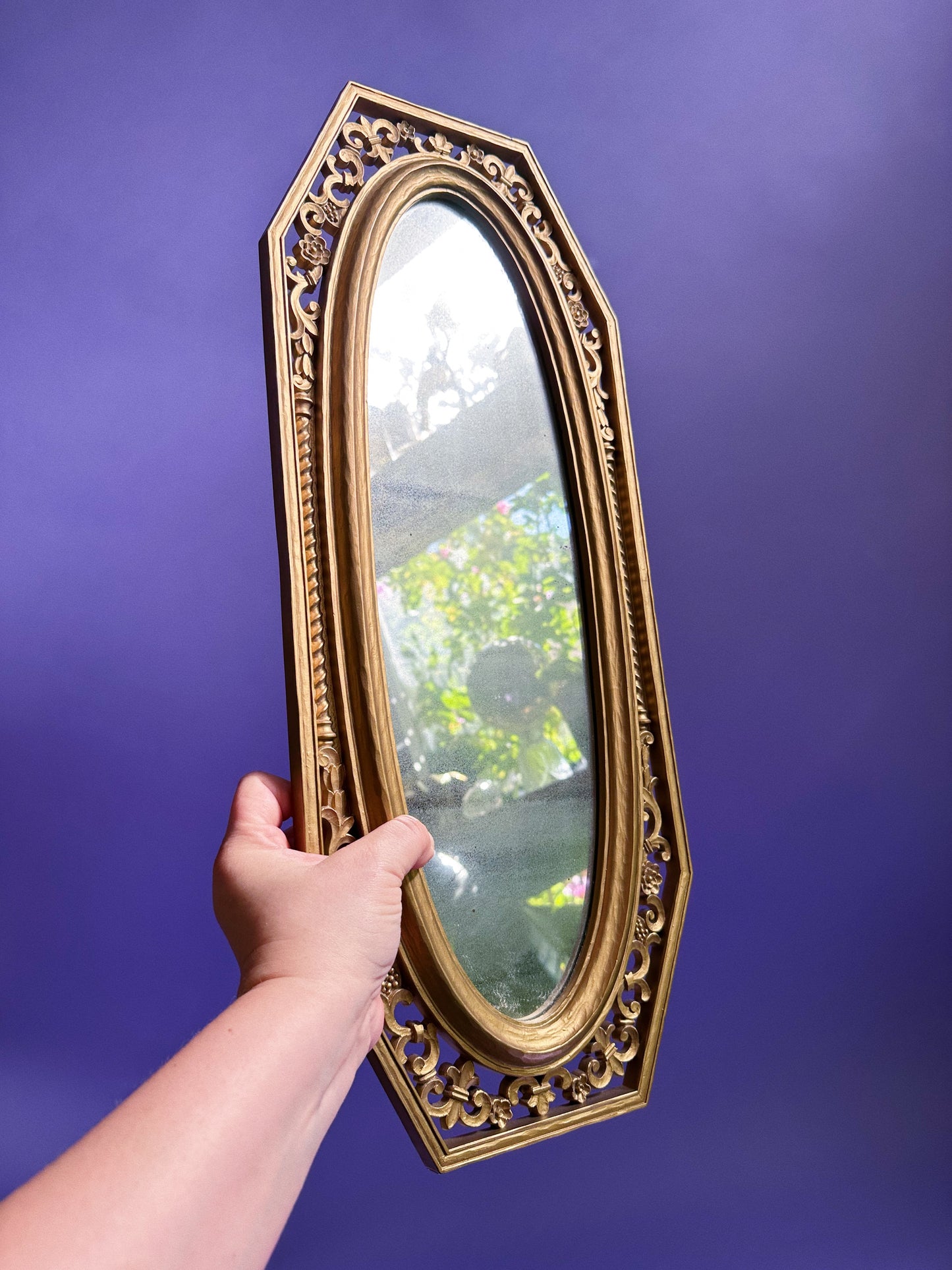 Vintage Dart Industries Gold Tone Light Wood 1960s MCM Wall Mirror