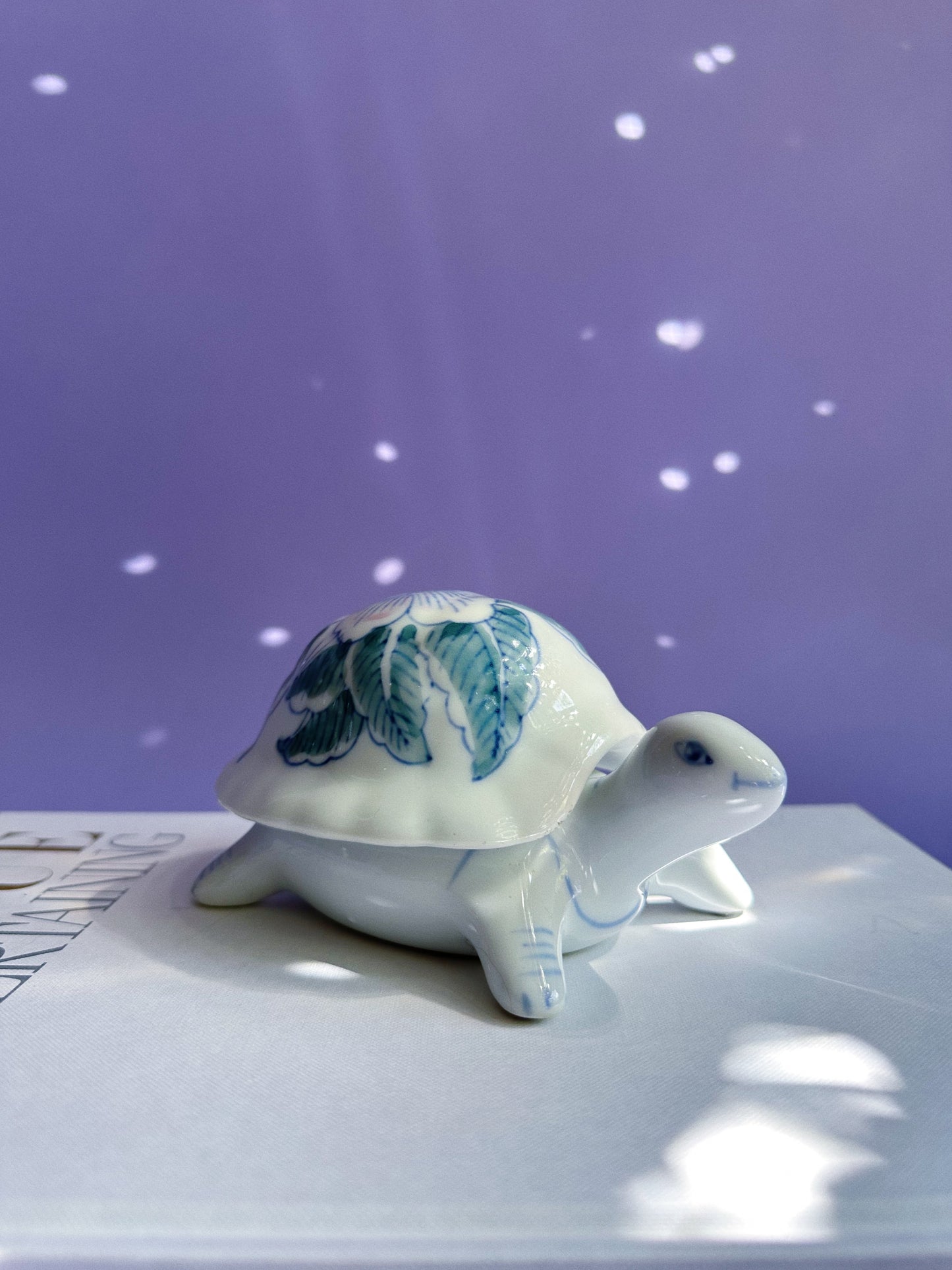 Vintage Porcelain Floral Turtle Trinket Lidded Dish