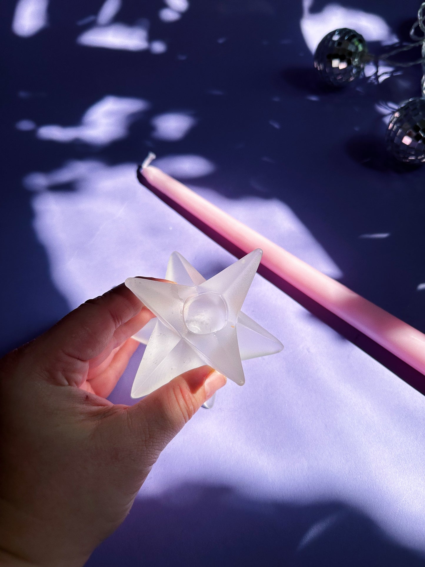 Frosted Glass Starbust Candlestick for Taper Candles