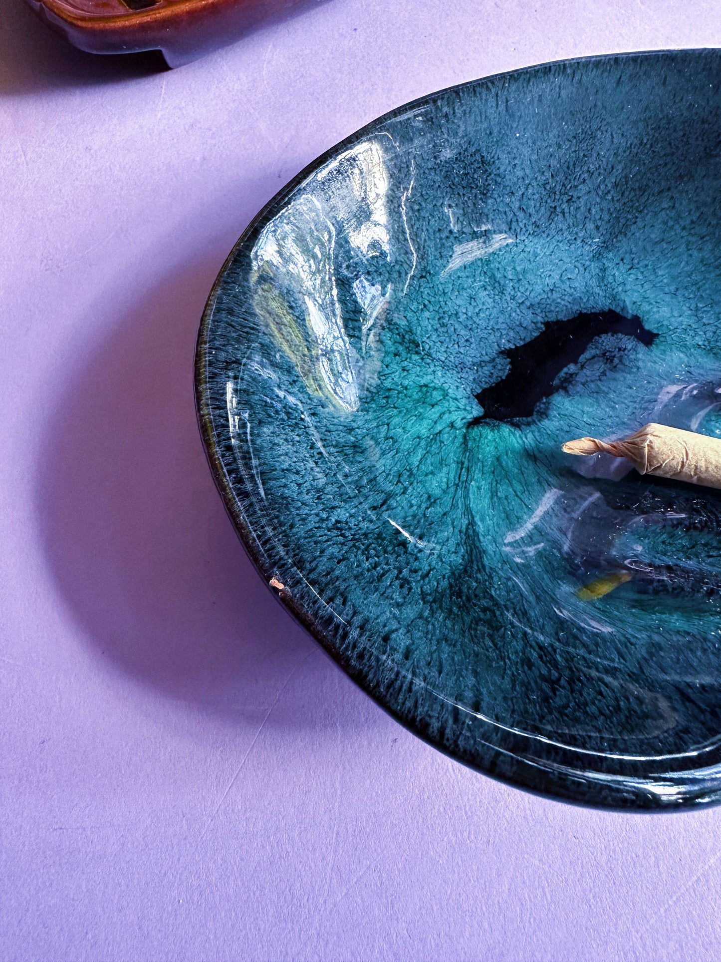 Vintage Evangeline Canada Blue Pottery Ashtray / Throw Dish