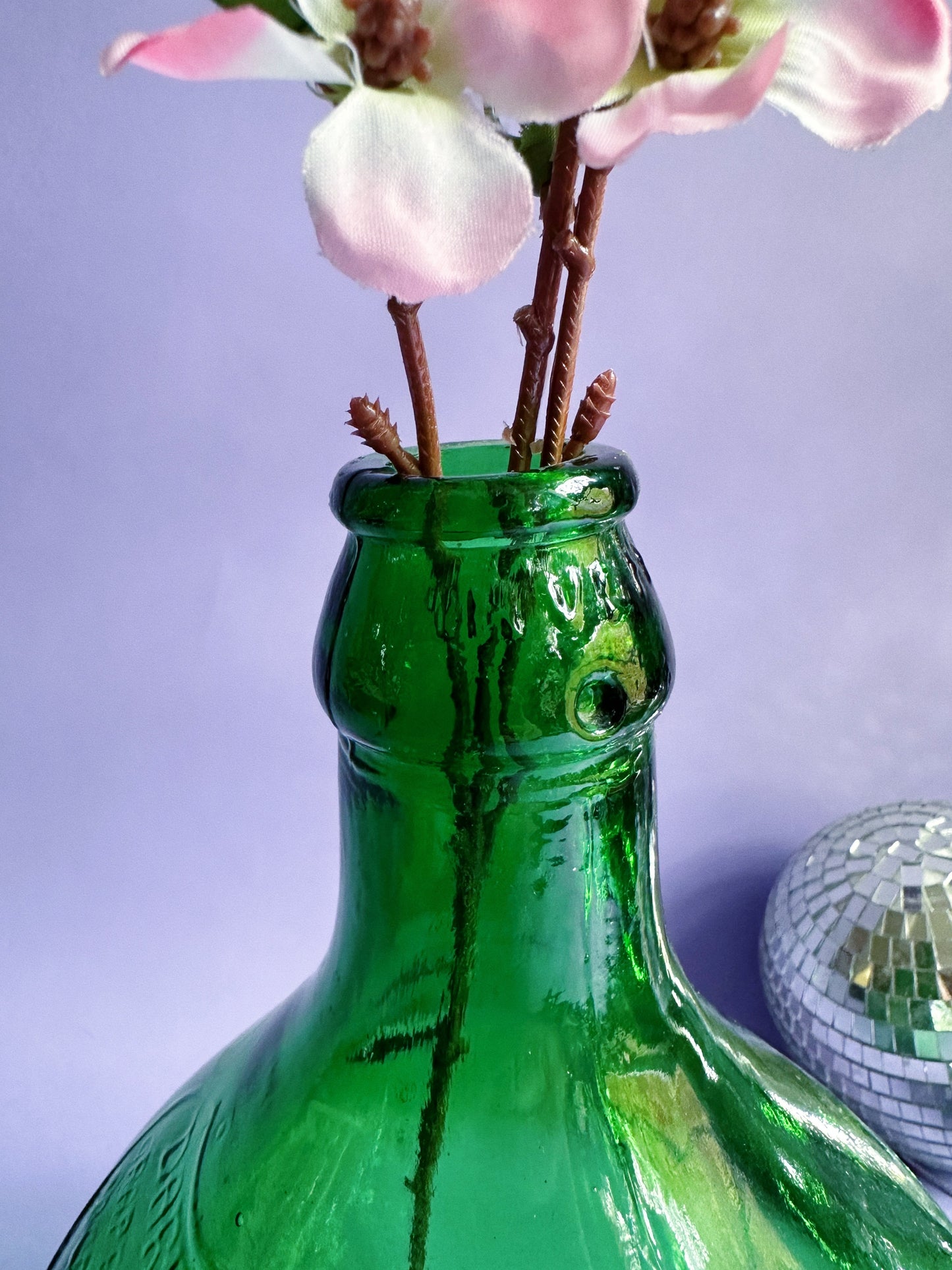 Vintage 12”H Green Glass Demijohn Vase