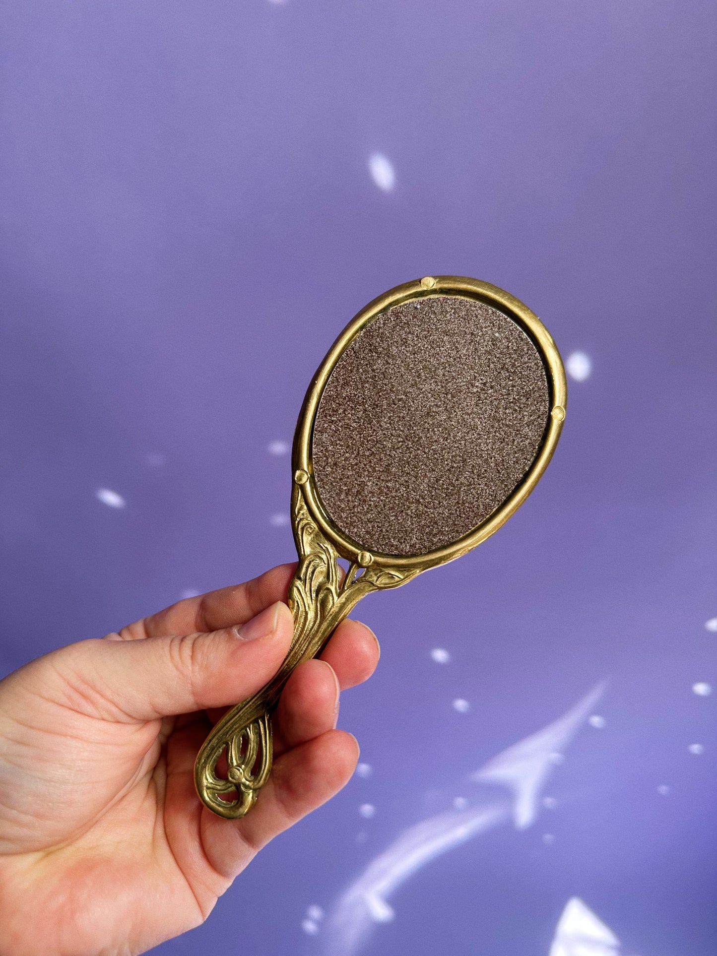 Mini Vintage Brass Lady In The Lake Hand Mirror