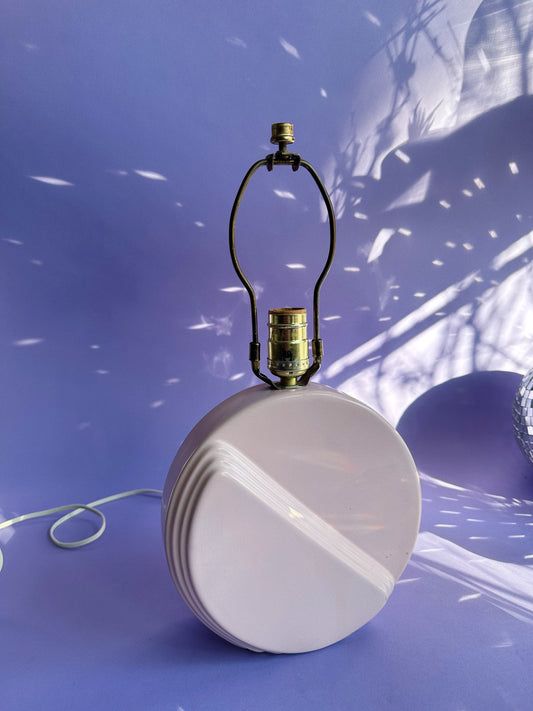 80s Blush Pink Table Lamp Ceramic Circular Asymmetrical Accent Lamp Deco Revival