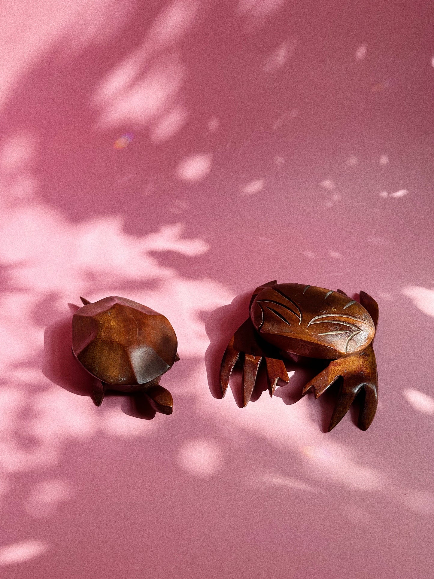 Vintage Handcarved Wooden Crab & Turtle Lidded Dishes