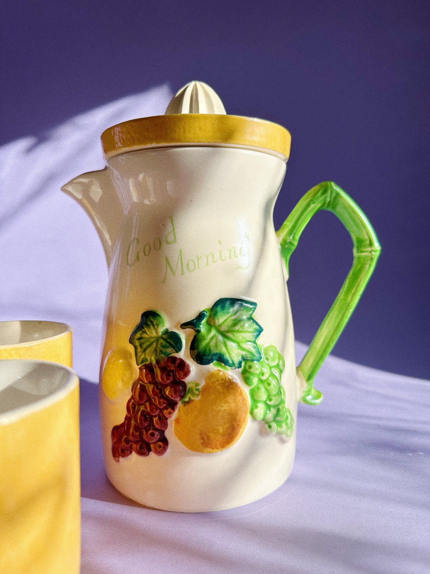 Vintage MCM Ceramic Juice Pitcher, Reamer & Cups - Japan