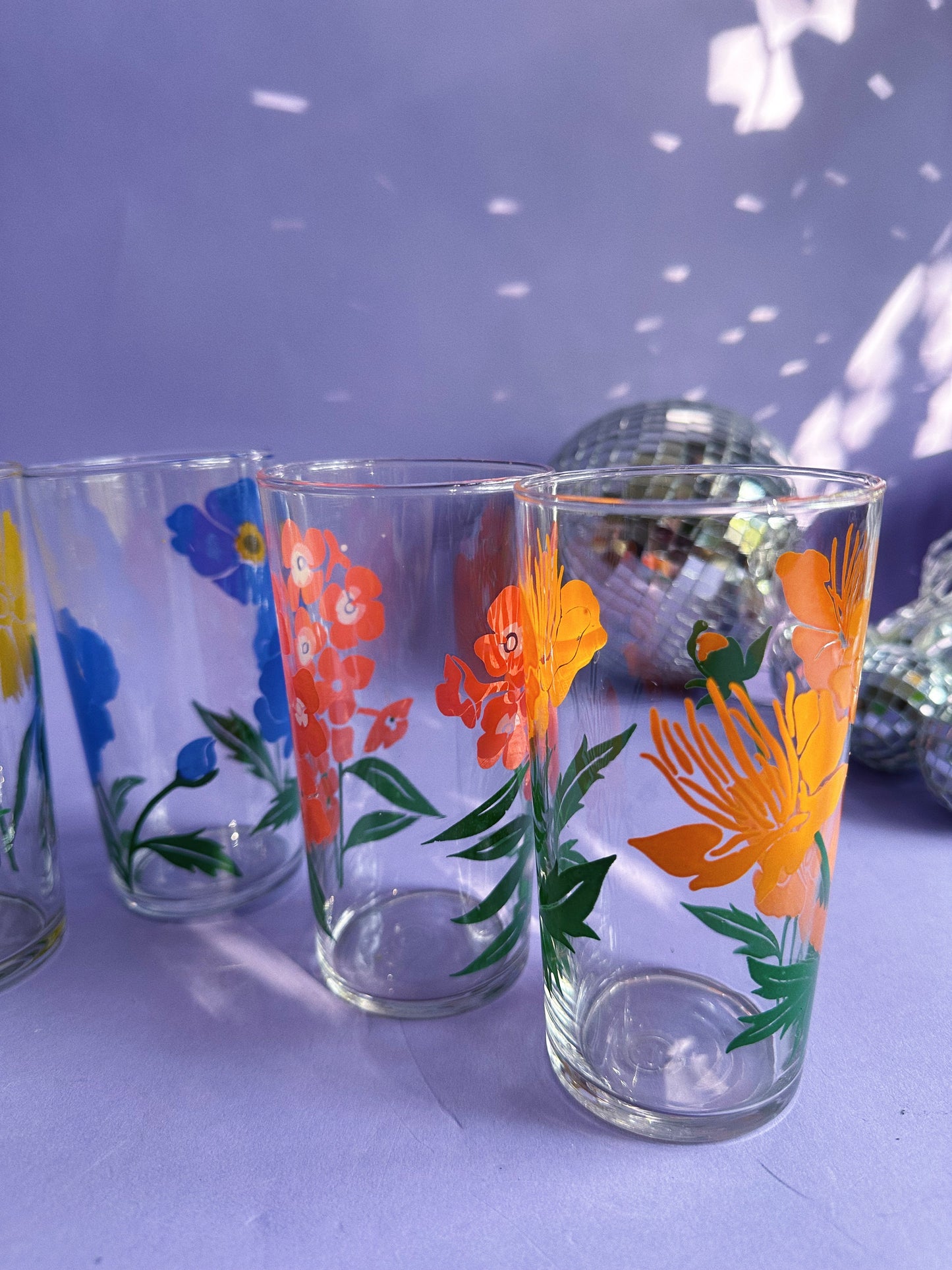 Vintage Set of 6 Libbey Flower Tall Glass Tumblers