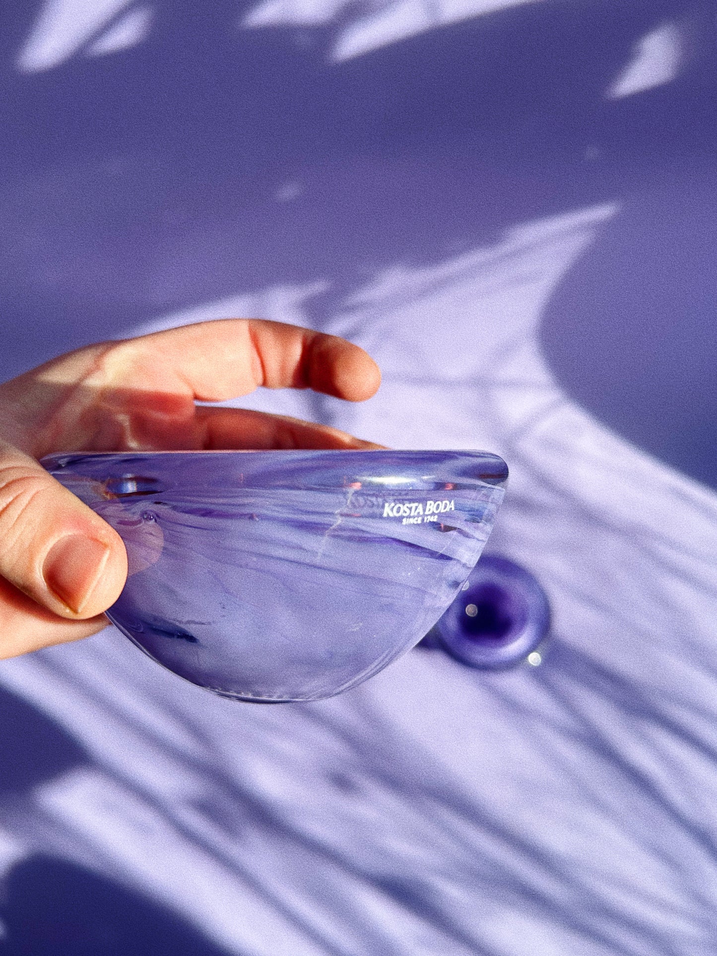 Pair Of Kosta Boda Purple Swirl Candle Votive Holders