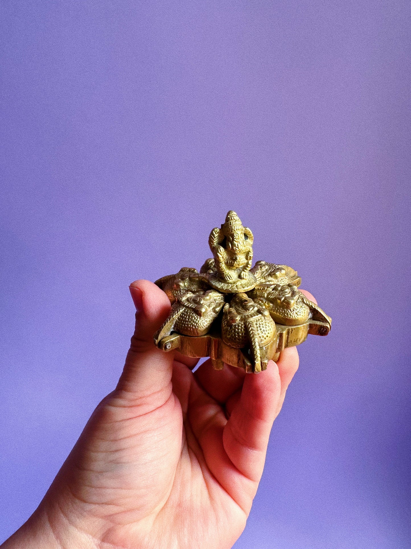 Antique Indian Brass Kumkum Ritual Figural Container Ganesha