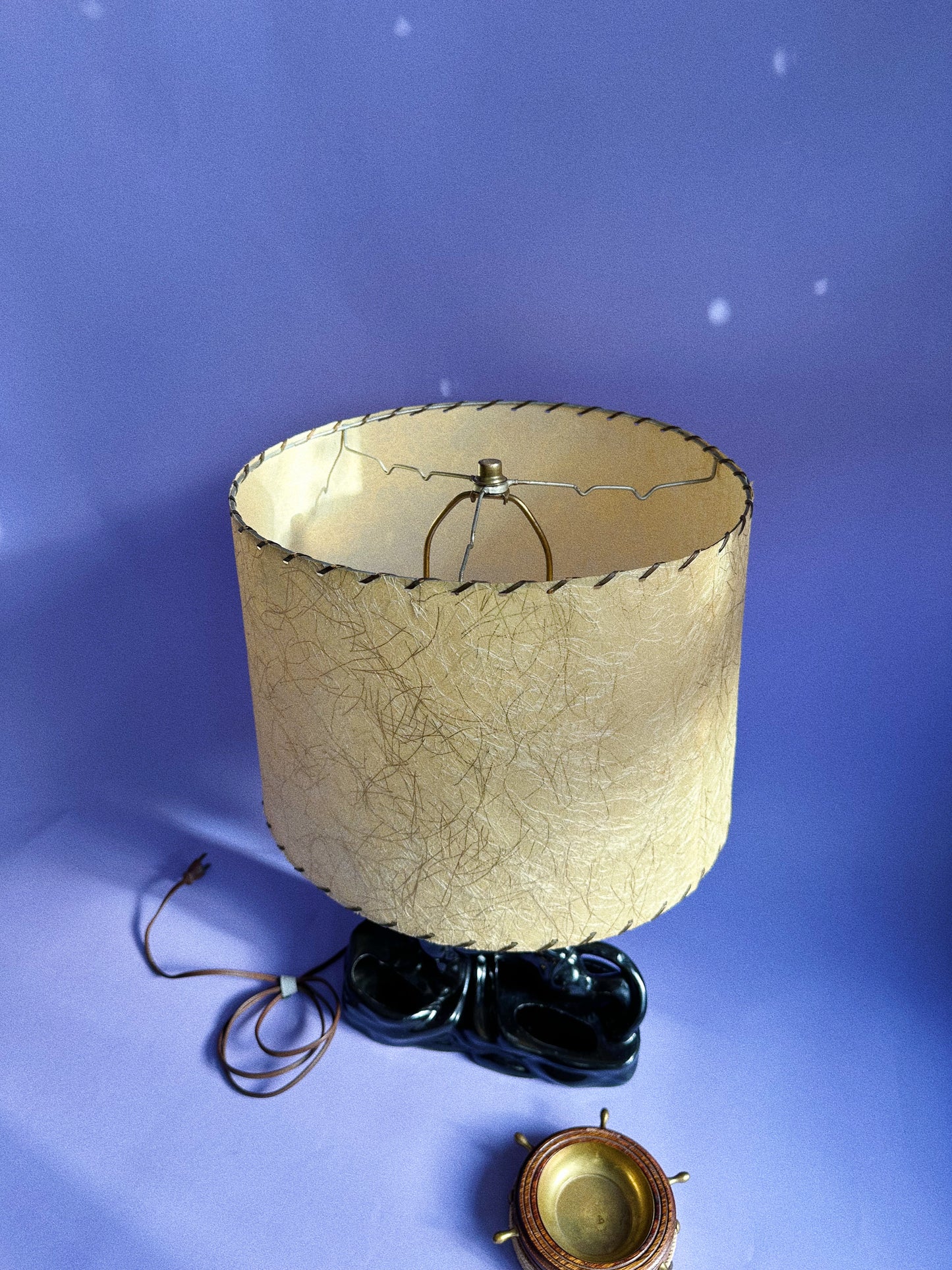 Vintage Mid-Century Modern Black Panther / Leopard TV Lamp w/ Fiberglass Shade